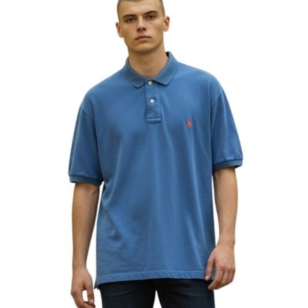 Polo Ralph Lauren Mens XL Blue Short Sleeve Pique‎ Polo Shirt Orange Pony Logo